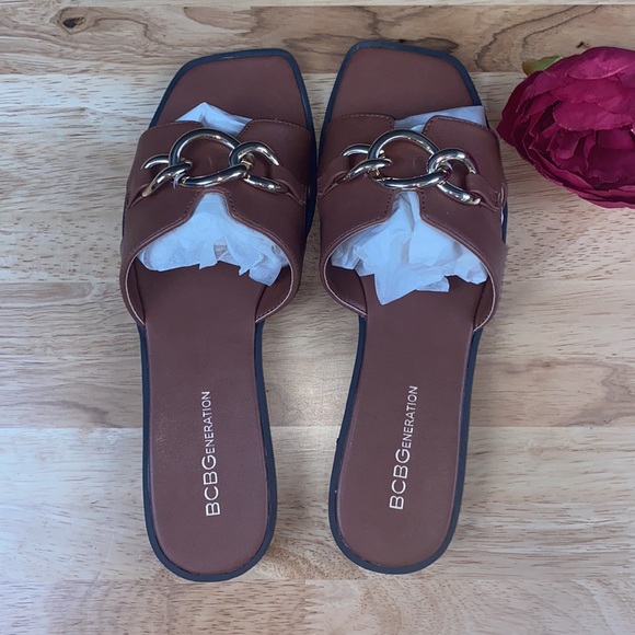 BCBGeneration Brown Lacinda Flat Slide Sandals, 8M - Picture 4 of 8